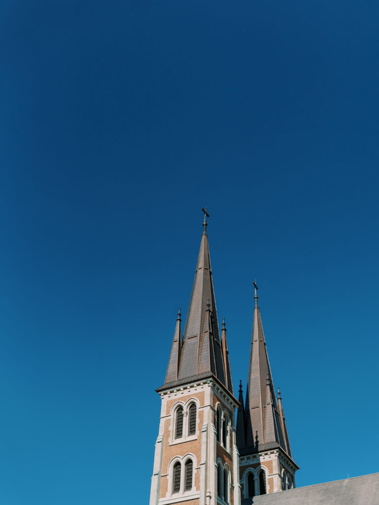 The spires of St. John the Evanglist, Catholic Wedding Indianapolis
