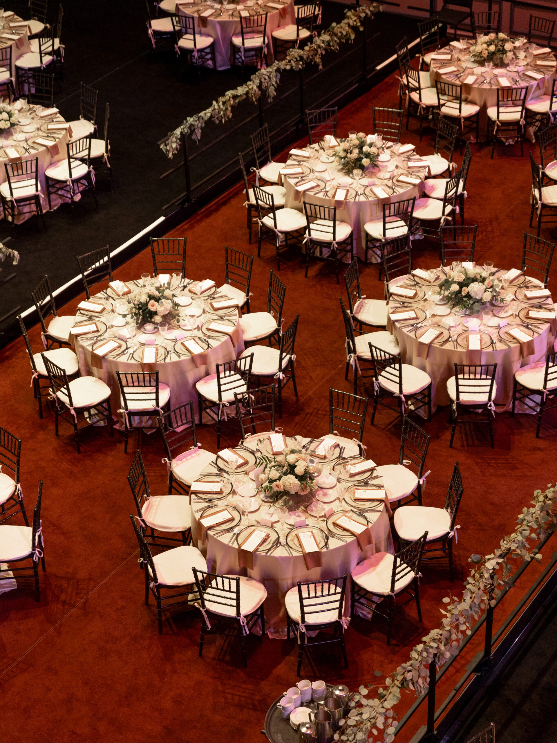 Set tables for a wedding at the Carmel Palladium 