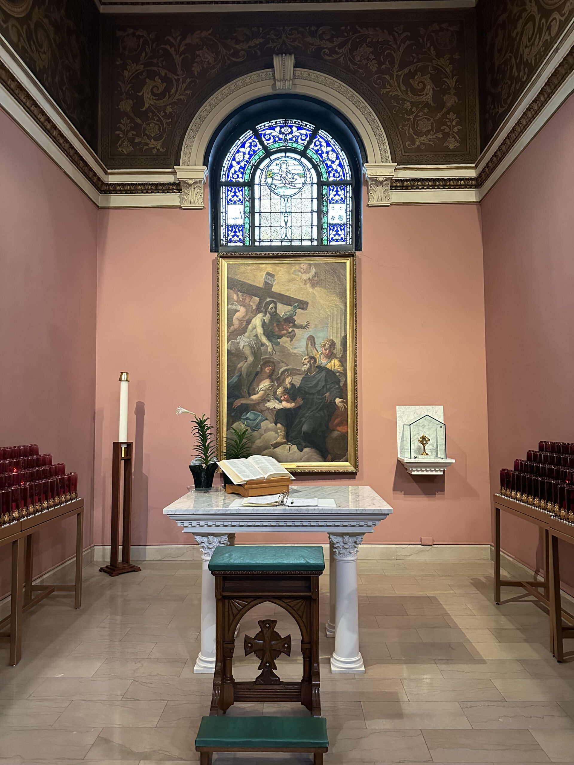 A painting of St. Peregrine in a church 